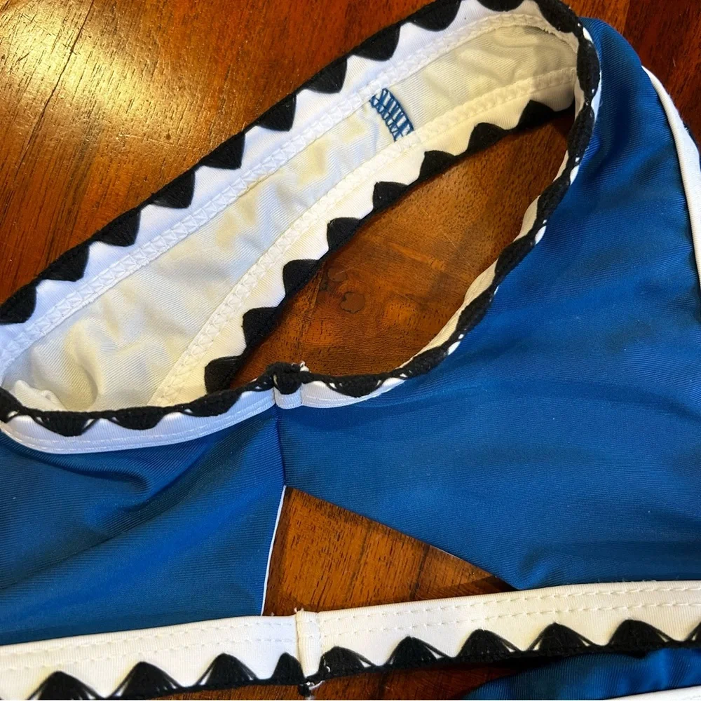 Blue and White Bikini Set with Black Trim. Size 11-13 years old 150cm.